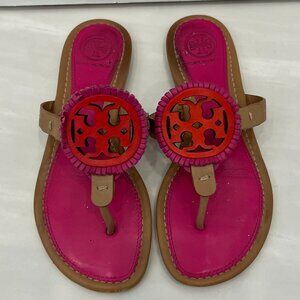 Tory Burch Fringe Miller Sandals Pink Women's Size 5.5